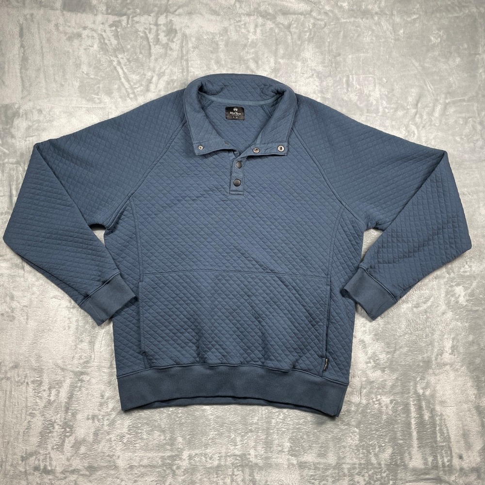 Wind River Quilted Pullover Sweatshirt Men's Large Blue Button Up Mock Neck